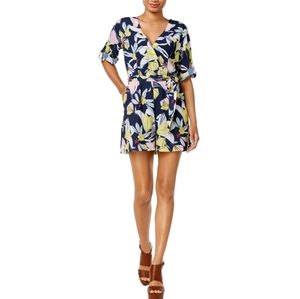 Maison Jules Navy Belted Floral 3/4 Sleeve Romper